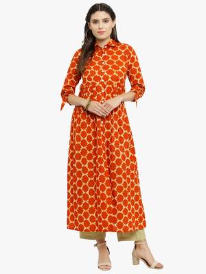 Indibelle Orange woven cotton kurtis 1