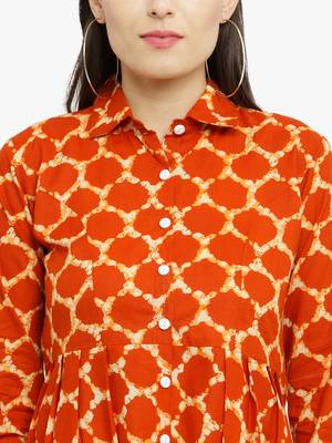 Indibelle Orange woven cotton kurtis 2