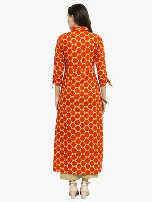 Indibelle Orange woven cotton kurtis 3