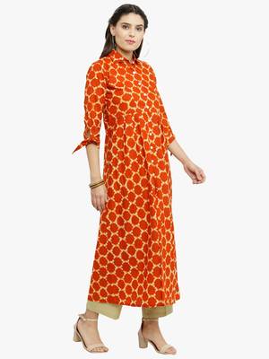 Indibelle Orange woven cotton kurtis 5