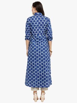 Blue woven cotton kurtis 3