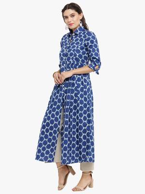 Blue woven cotton kurtis 4