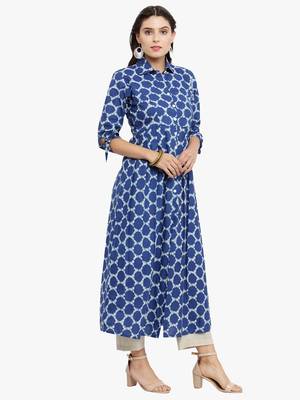 Blue woven cotton kurtis 5