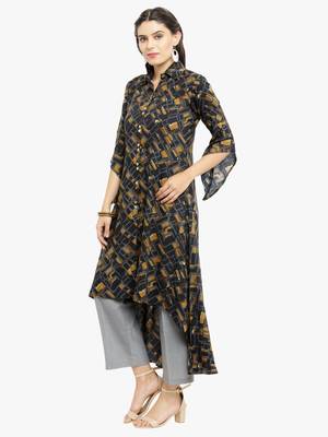 Indibelle Black woven viscose rayon kurtis 4