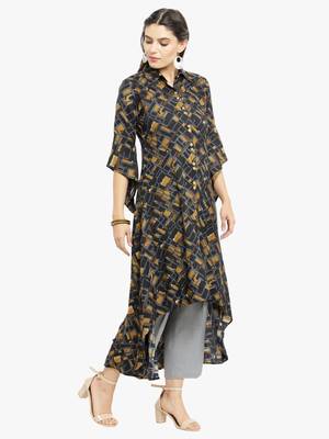 Indibelle Black woven viscose rayon kurtis 5