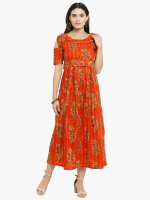 Indibelle Orange woven cotton kurtis 1