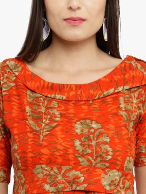 Indibelle Orange woven cotton kurtis 2