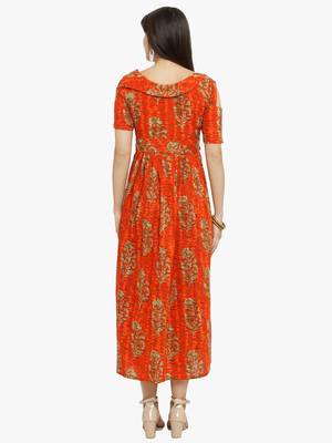 Indibelle Orange woven cotton kurtis 3