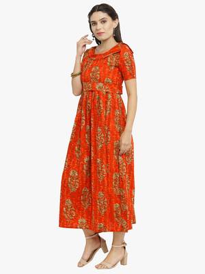 Indibelle Orange woven cotton kurtis 4