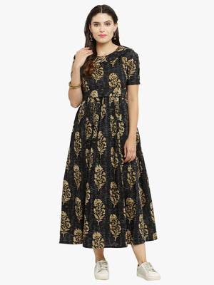 Indibelle Black woven cotton kurtis 1