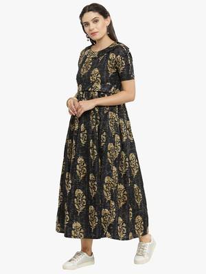 Indibelle Black woven cotton kurtis 4