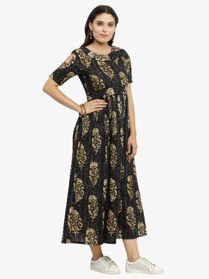 Indibelle Black woven cotton kurtis 5