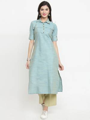 Indibelle Turquoise woven cotton kurtis 1