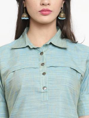 Indibelle Turquoise woven cotton kurtis 2