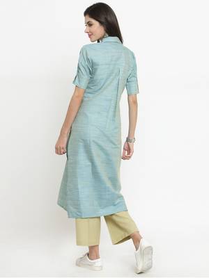 Indibelle Turquoise woven cotton kurtis 3