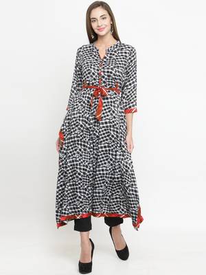Indibelle Black woven viscose rayon kurtis 1