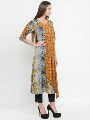 Grey woven viscose rayon kurtis 5