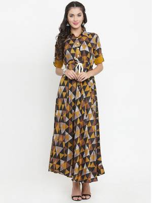 Indibelle Mustard woven viscose rayon kurtis 1