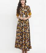 Indibelle Mustard woven viscose rayon kurtis