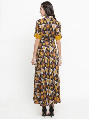 Indibelle Mustard woven viscose rayon kurtis 3