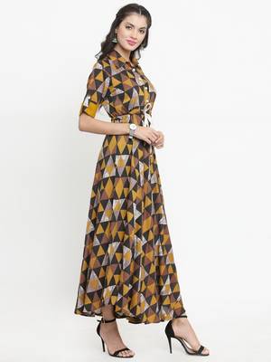 Indibelle Mustard woven viscose rayon kurtis 5