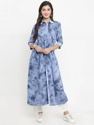 Dark-blue woven cotton kurtis 1