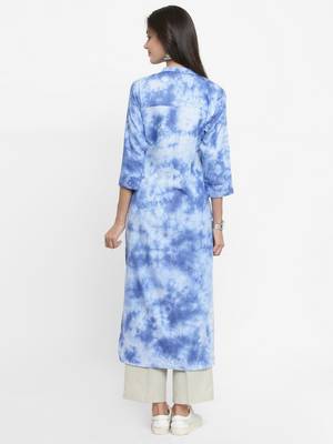 Indibelle Sky-blue woven cotton kurtis 3