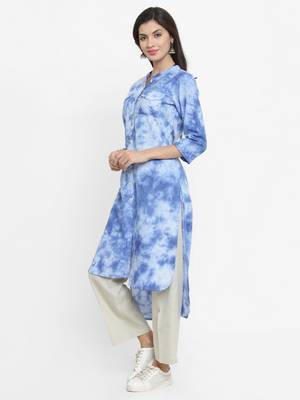 Indibelle Sky-blue woven cotton kurtis 4