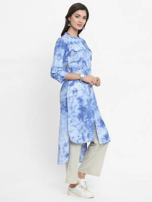 Indibelle Sky-blue woven cotton kurtis 5