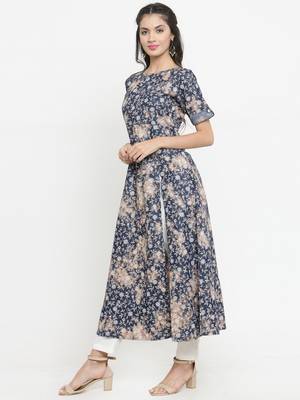 Dark-blue woven cotton kurtis 4
