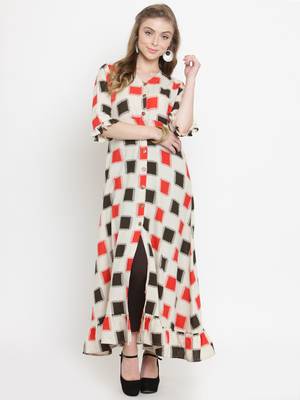 Indibelle Off-white woven cotton kurtis 1