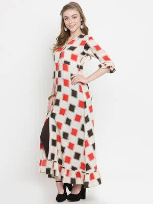 Indibelle Off-white woven cotton kurtis 4