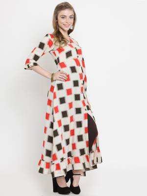 Indibelle Off-white woven cotton kurtis 5