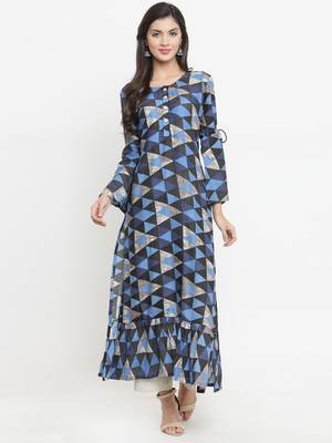 Navy-blue woven viscose rayon kurtis 1