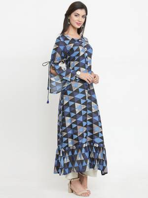 Navy-blue woven viscose rayon kurtis 5