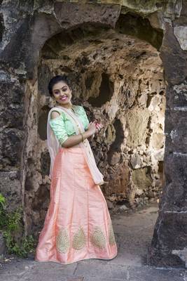 Light-peach embroidered silk semi stitched lehenga 1