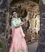 Light-peach embroidered silk semi stitched lehenga