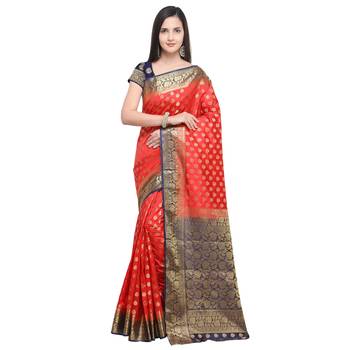 Red Woven Art Silk Saree With Blouse 1