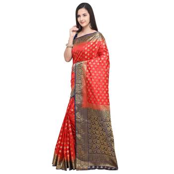 Red Woven Art Silk Saree With Blouse 2