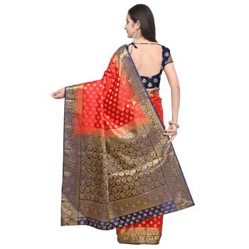 Red Woven Art Silk Saree With Blouse 3