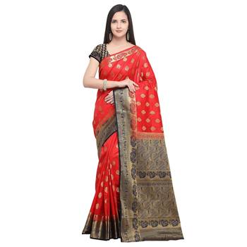 Red Woven Art Silk Saree With Blouse 1