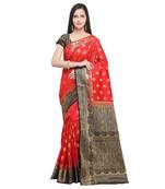 Red Woven Art Silk Saree With Blouse
