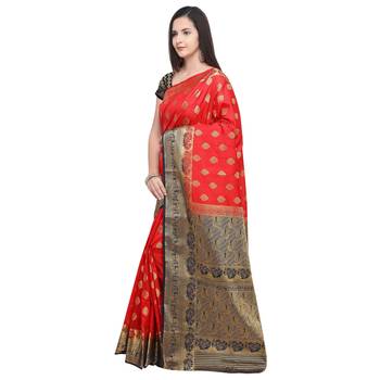 Red Woven Art Silk Saree With Blouse 2