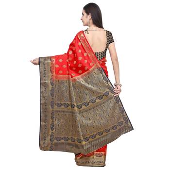 Red Woven Art Silk Saree With Blouse 3