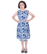 Blue printed cotton kids-frocks