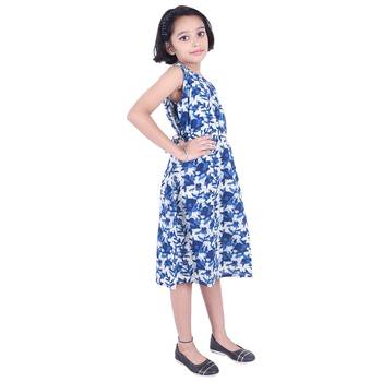 Blue printed cotton kids-frocks 4