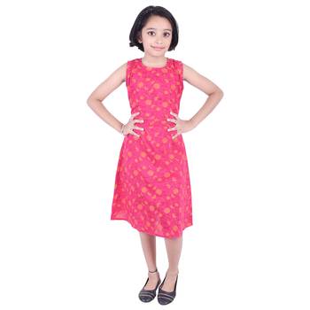 Pink printed cotton kids-frocks 1