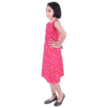 Pink printed cotton kids-frocks 3