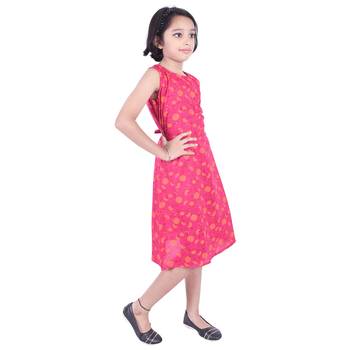 Pink printed cotton kids-frocks 4