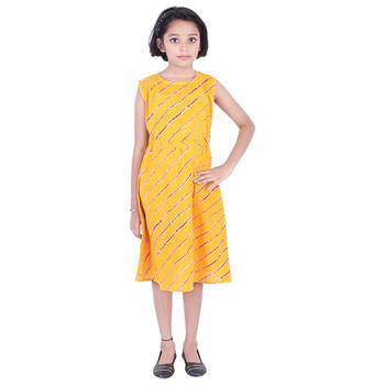 Yellow printed cotton kids-frocks 1